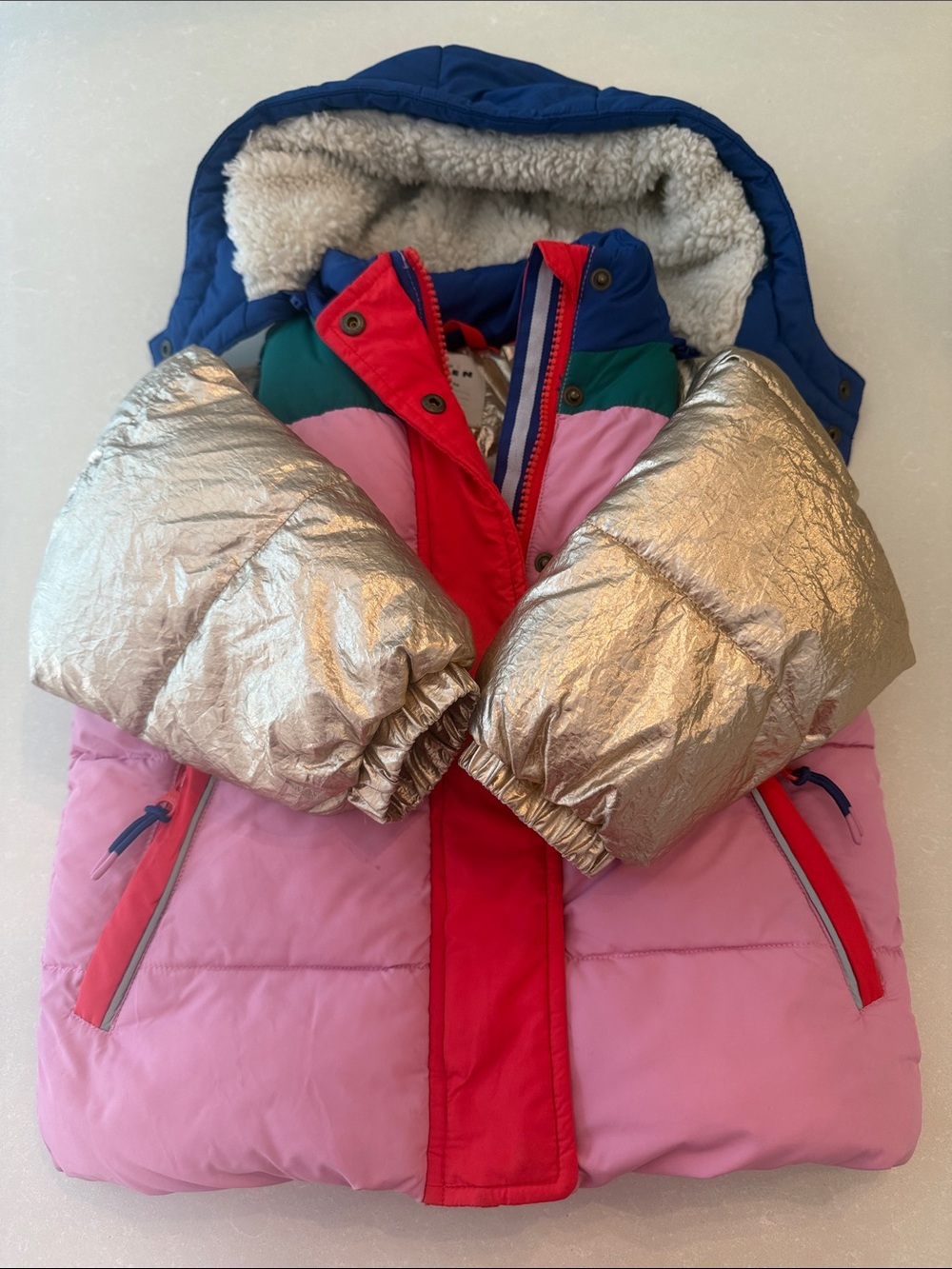 Mini Boden Girls Puffer Coat Multicolor